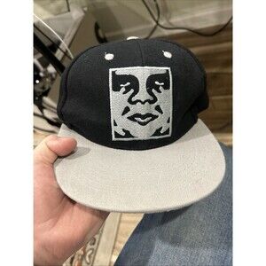 Obey Propaganda Snapback Hat Black Gray Face Logo Adjustable Cap